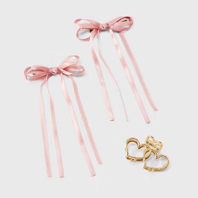 Valentine's Day Heart Hair Claw Clip and Hair Bow Set 3pc - A New Day™ Pink/Gold | Target