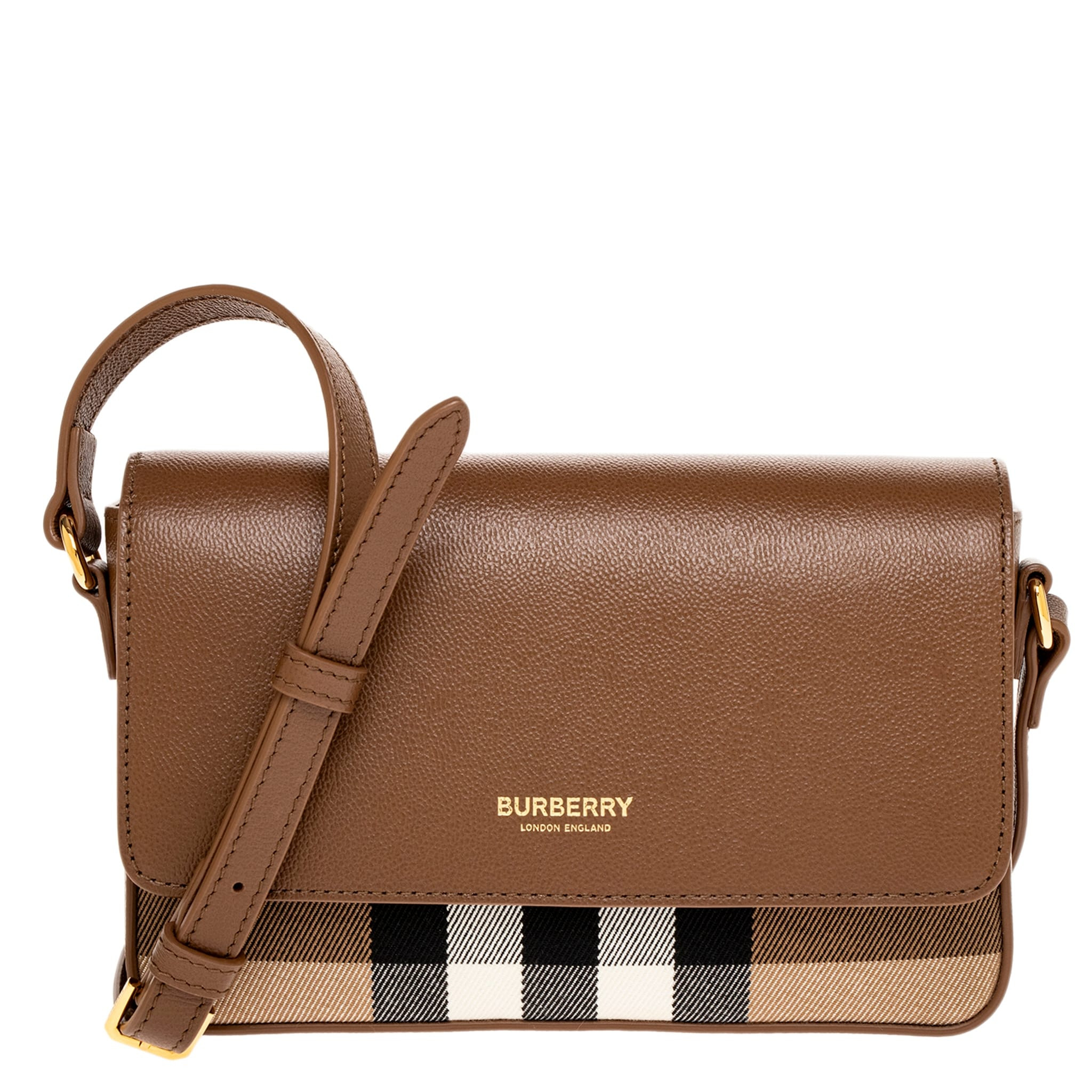 Burberry Hampshire Small House Check & Leather Crossbody - Brown | Overstock