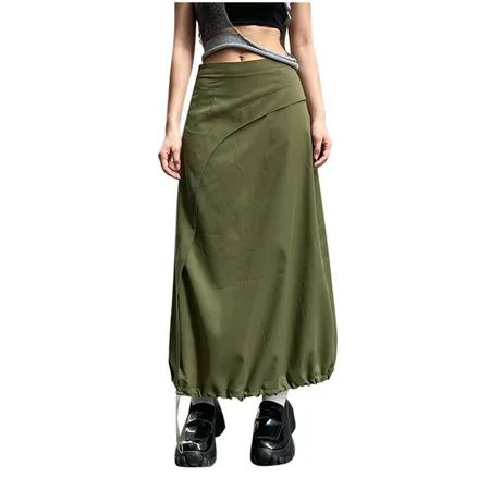 Womens Long Cargo Skirts with Pockets Low Rise Drawstring Shirred Baggy Skirt Girls Vintage Harajuku | Walmart (US)