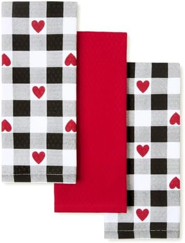 Martha Stewart Love Check Gingham Hearts Decorative Kitchen Towels 3-Pack Set, 100% Cotton, Absor... | Amazon (US)