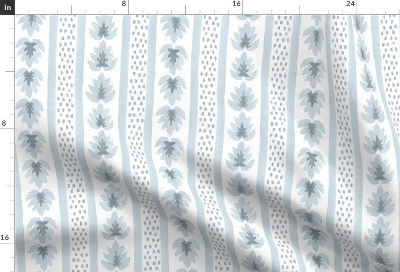 Leaf Stripes Fabric James Stripe Blue by Danika_herrick Preppy Botanical Traditional Leaves Paste... | Etsy (US)