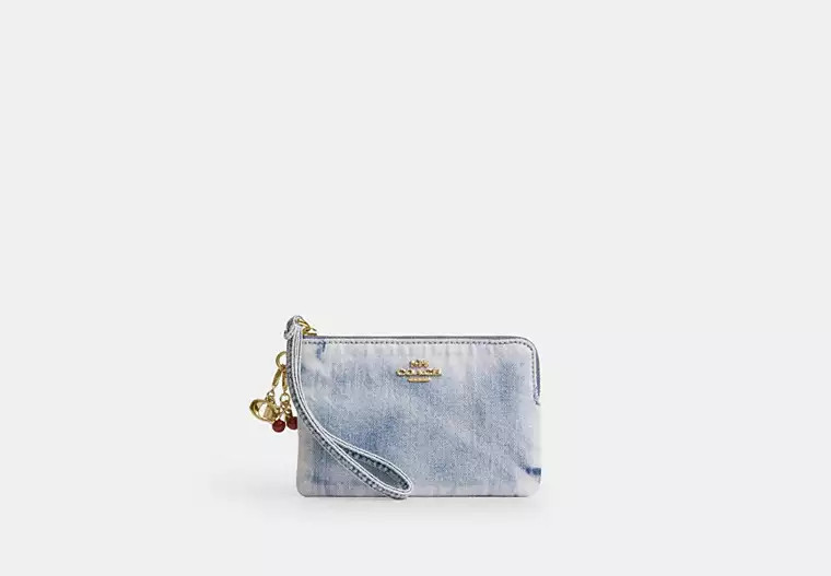 Coach Outlet Corner Zip Wristlet In Loved Denim With Charms - Blue, Size: Mini | Coach Outlet US