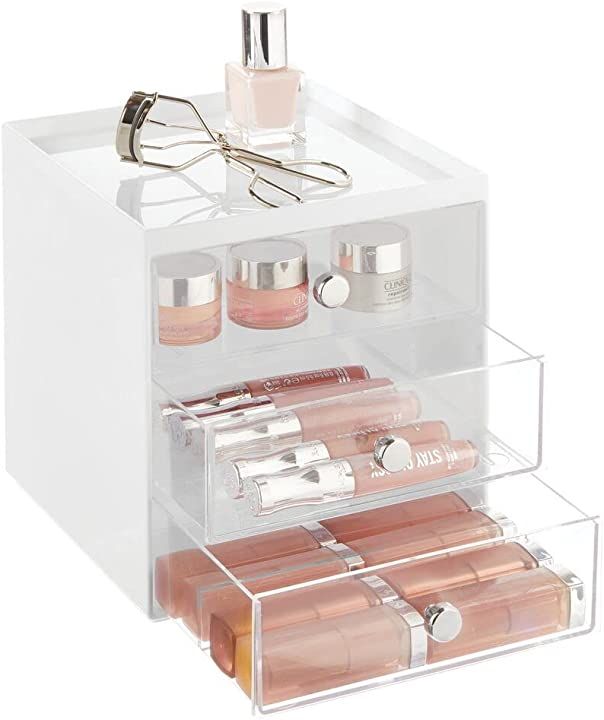 mDesign Plastic Makeup Organizer Storage Station Cube with 3 Drawers for Bathroom Vanity, Cabinet, C | Amazon (US)