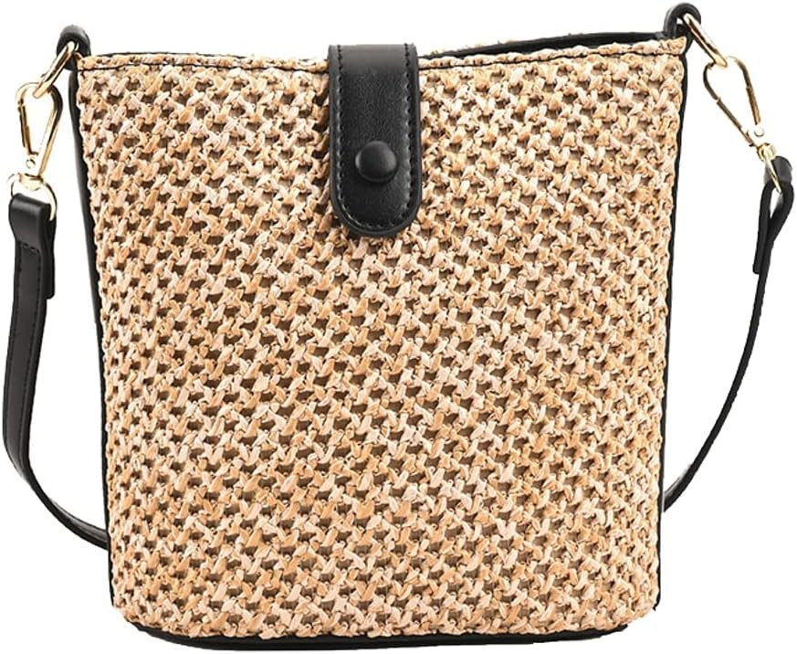 Women Straw Crossbody Bag Beach Handmade Rattan Shoulder Bags Hand Woven Leather Straps Straw Clutch Purse Vacation | Amazon (CA)
