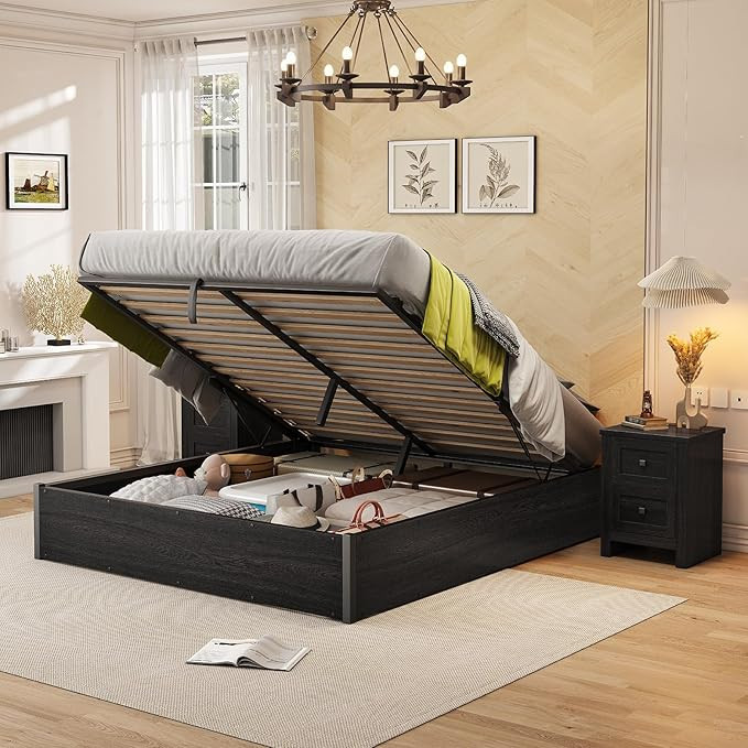 AMERLIFE Lift Up Storage Bed, Queen Bed Frame with Storage Underneath, Wooden Platform Bed Frame,... | Amazon (US)