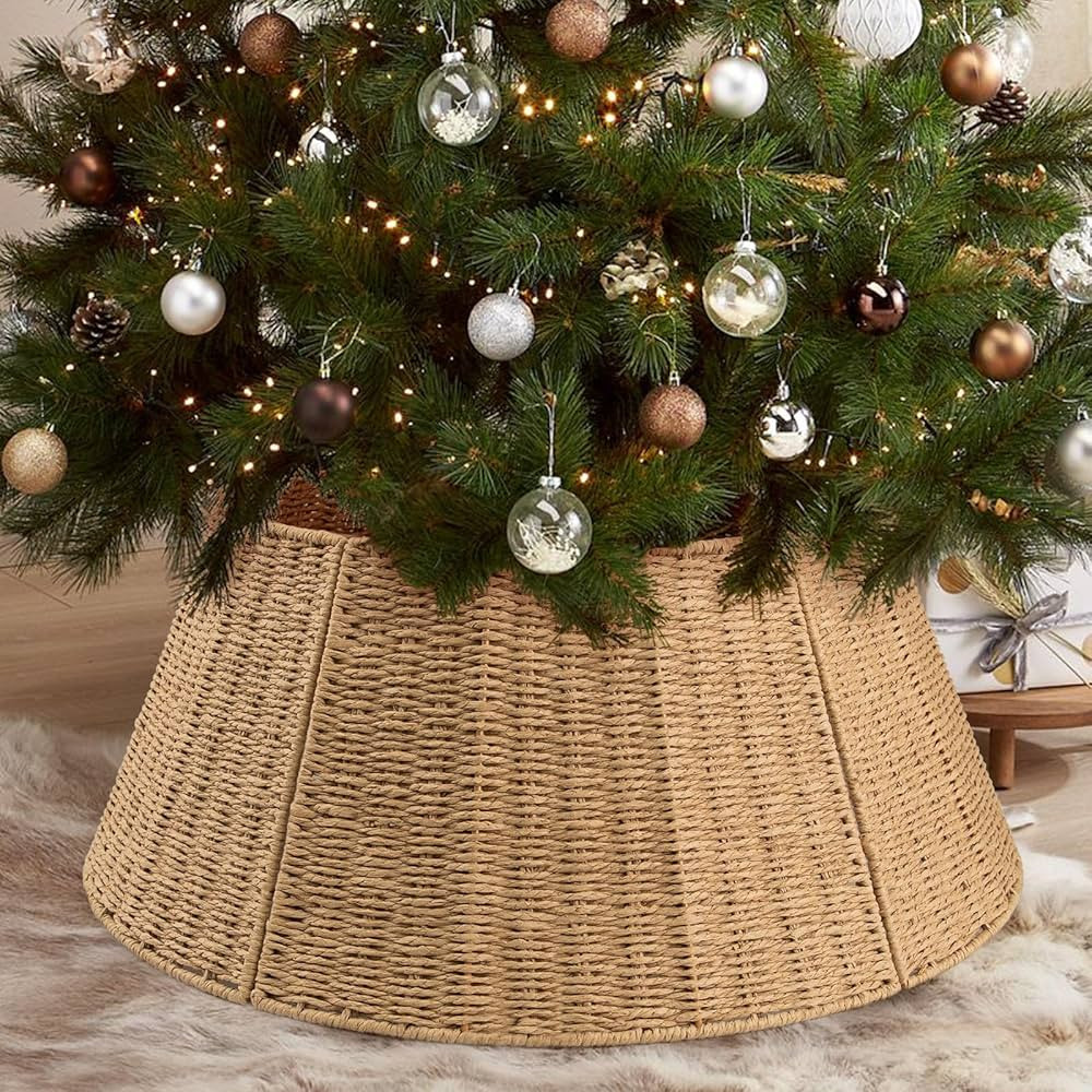 Christmas Tree Collar,24in Woven Christmas Tree Collars for Artificial Trees,Rattan Ring Base Cov... | Amazon (US)