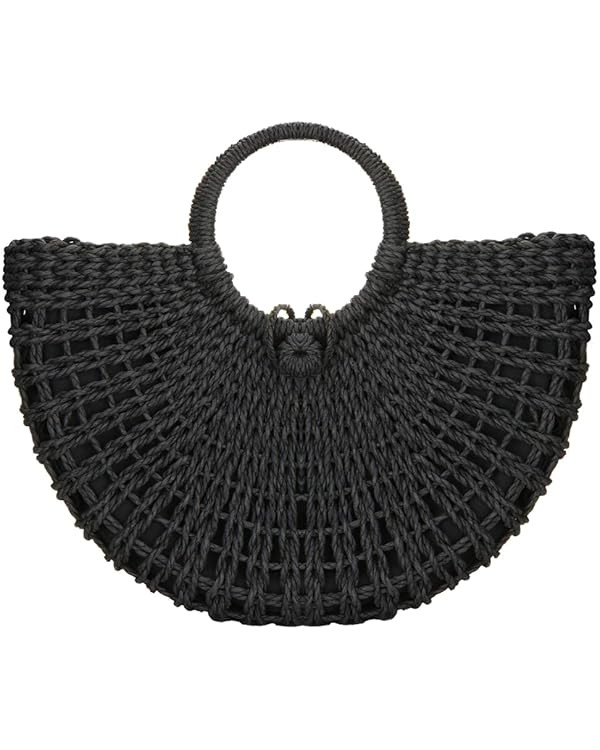 Gets Handwoven Rattan Top-handle Bag for Women Bohemian Round Straw Tote Bag Beach Large Carrying... | Amazon (US)