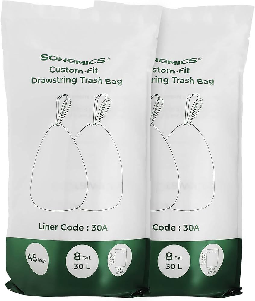 SONGMICS Drawstring Trash Bags, Garbage Bags for 8 Gallon Trash Cans, Trash Liners, Custom-Fit, L... | Amazon (US)