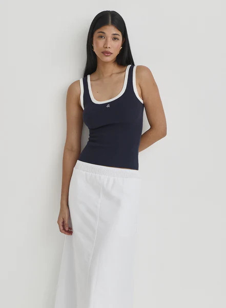 Navy 4th Logo Embroidered Vest Top- Emilia | 4th & Reckless