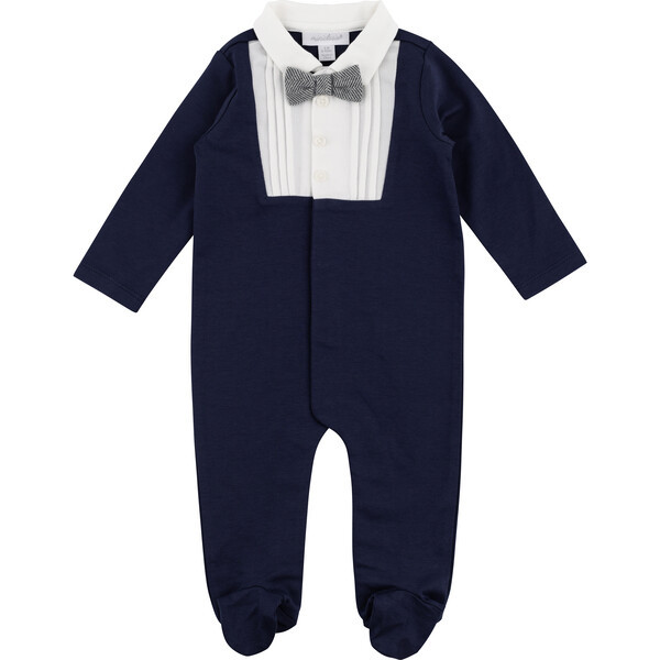Tuxedo Footed Coveral, Navy - Miniclasix Sleepwear | Maisonette | Maisonette