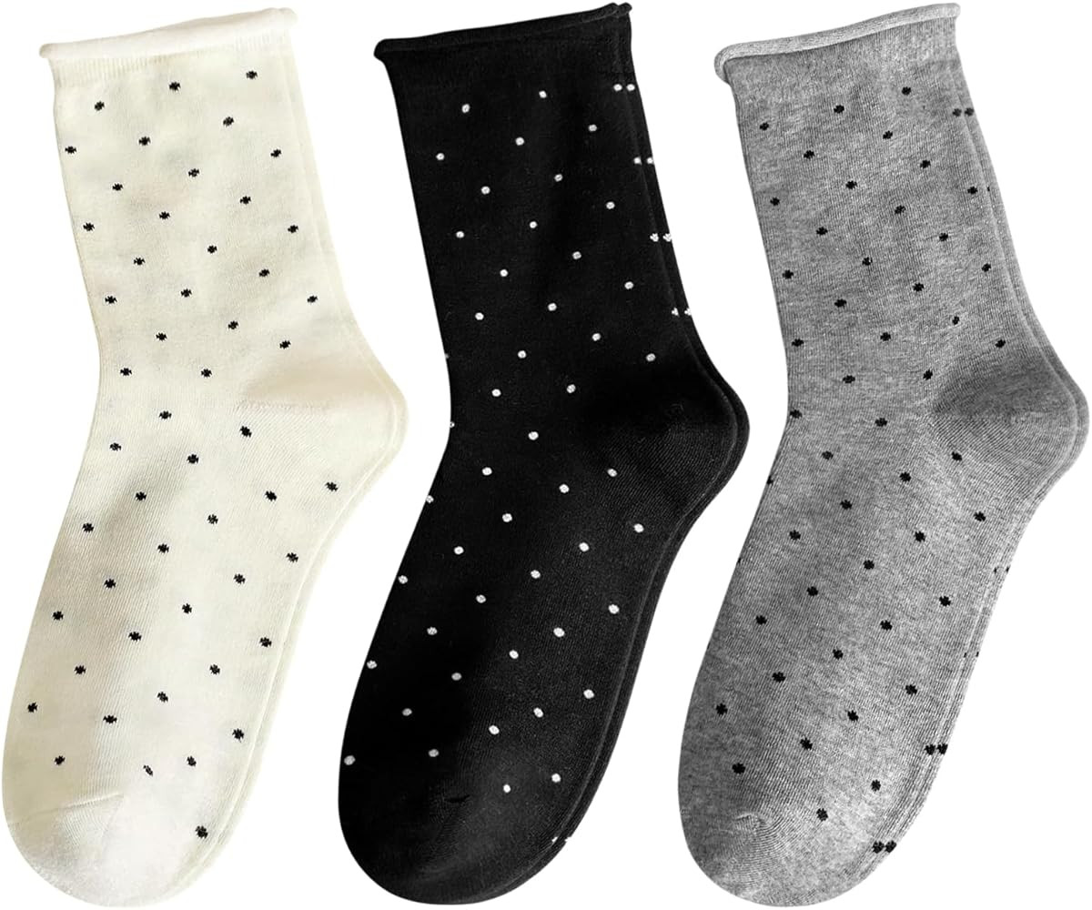 Women's Cute Polka Dot Crew Socks, Ruffle Frilly & Striped Socks - Casual Cotton Novelty Fun Ankl... | Amazon (US)