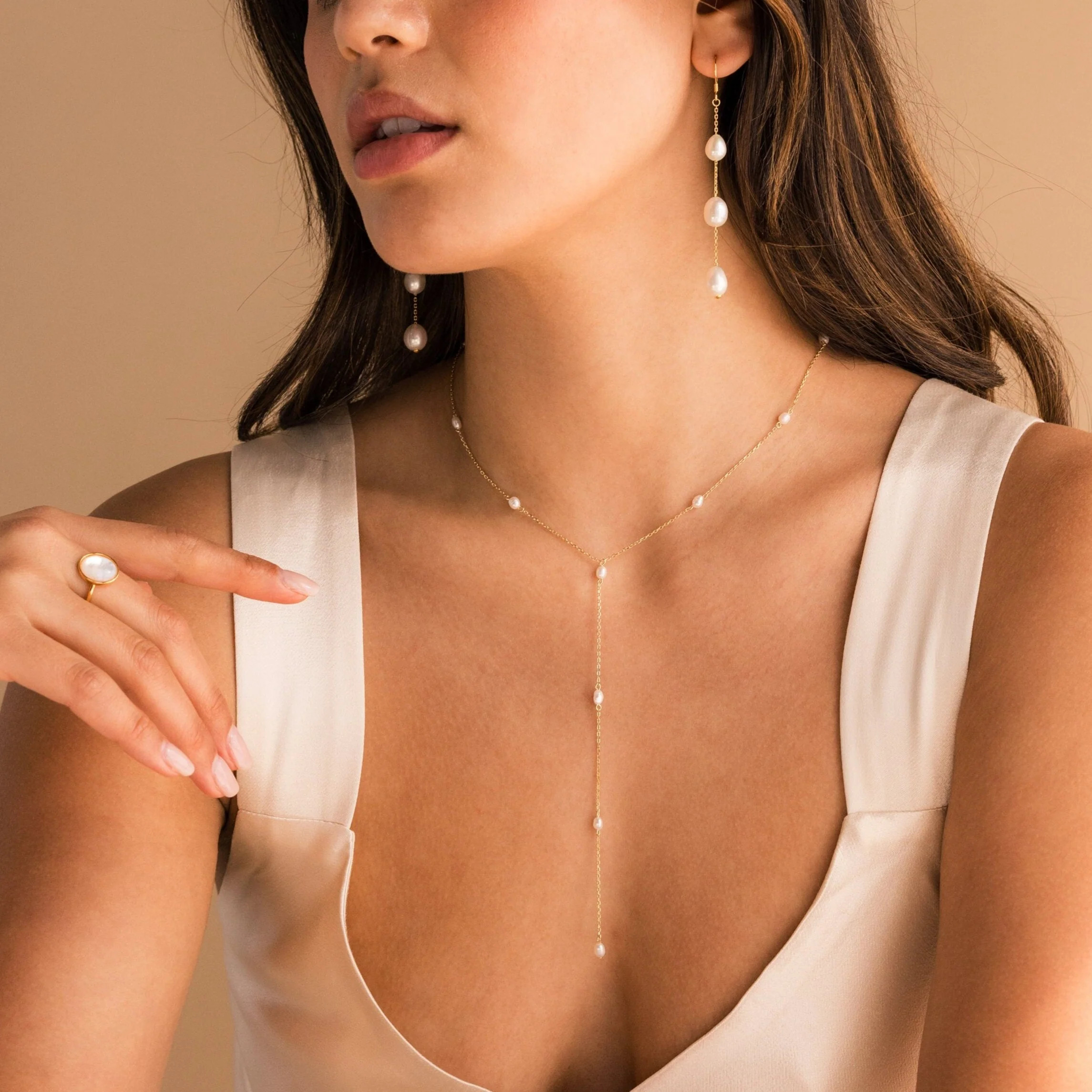 Pearl Station Lariat Necklace | Caitlyn Minimalist