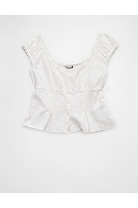 AE Cap-Sleeve Button-Up Top Women's Fresh White L | American Eagle Outfitters (US & CA)