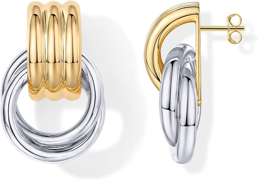 PAVOI 14K Gold Plated Door Knocker Statement Earrings for Women - Chunky Gold Earrings for Women ... | Amazon (US)