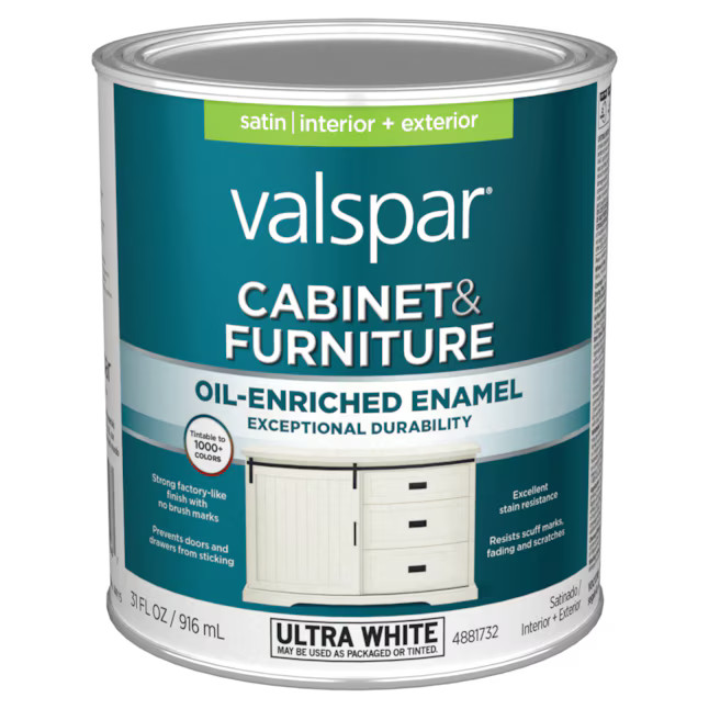 Valspar Satin Base Tintable Cabinet and Furniture Paint Enamel (1-quart) | Lowe's