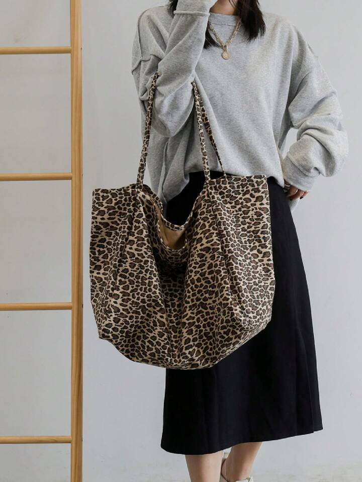 Large Capacity Leopard Print Tote Bag, Suitable For Middle/High School Students, College Students... | SHEIN