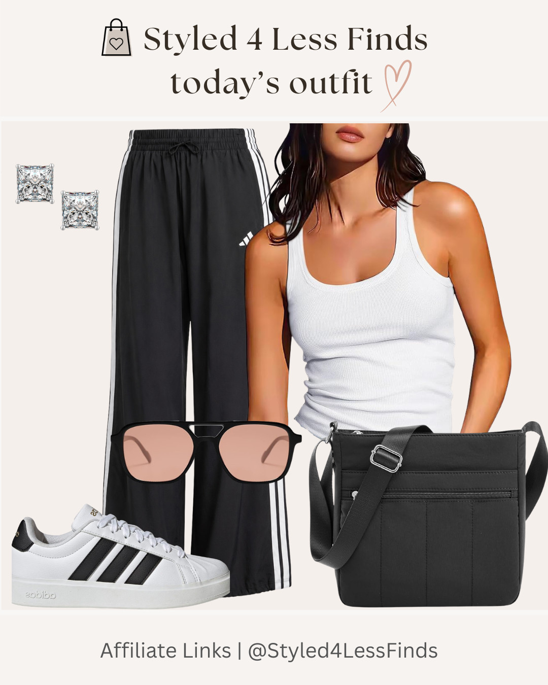 Easy, sporty, and effortlessly chic 🤍🖤

This outfit is proof that comfort and style can absolutely go hand in hand. Wide-leg track pants are one of my favorite trends because they're incredibly versatile—you can wear them with sneakers for errands, dress them up with a blazer, or keep it casual with a classic tank like this.

✨ Style Tip: When wearing relaxed, wide-leg pants, pair them with a fitted tank or tee to create balance and define your shape. Add simple accessories and a sleek crossbody for an elevated everyday look. 

 #LTKcanada #LTKfitness #LTKstyletip