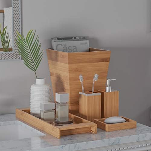 Lavish Home Bamboo Bath Accessories-5-Piece Set Natural Wood Tray Lotion Dispenser, Soap Dish, To... | Amazon (US)