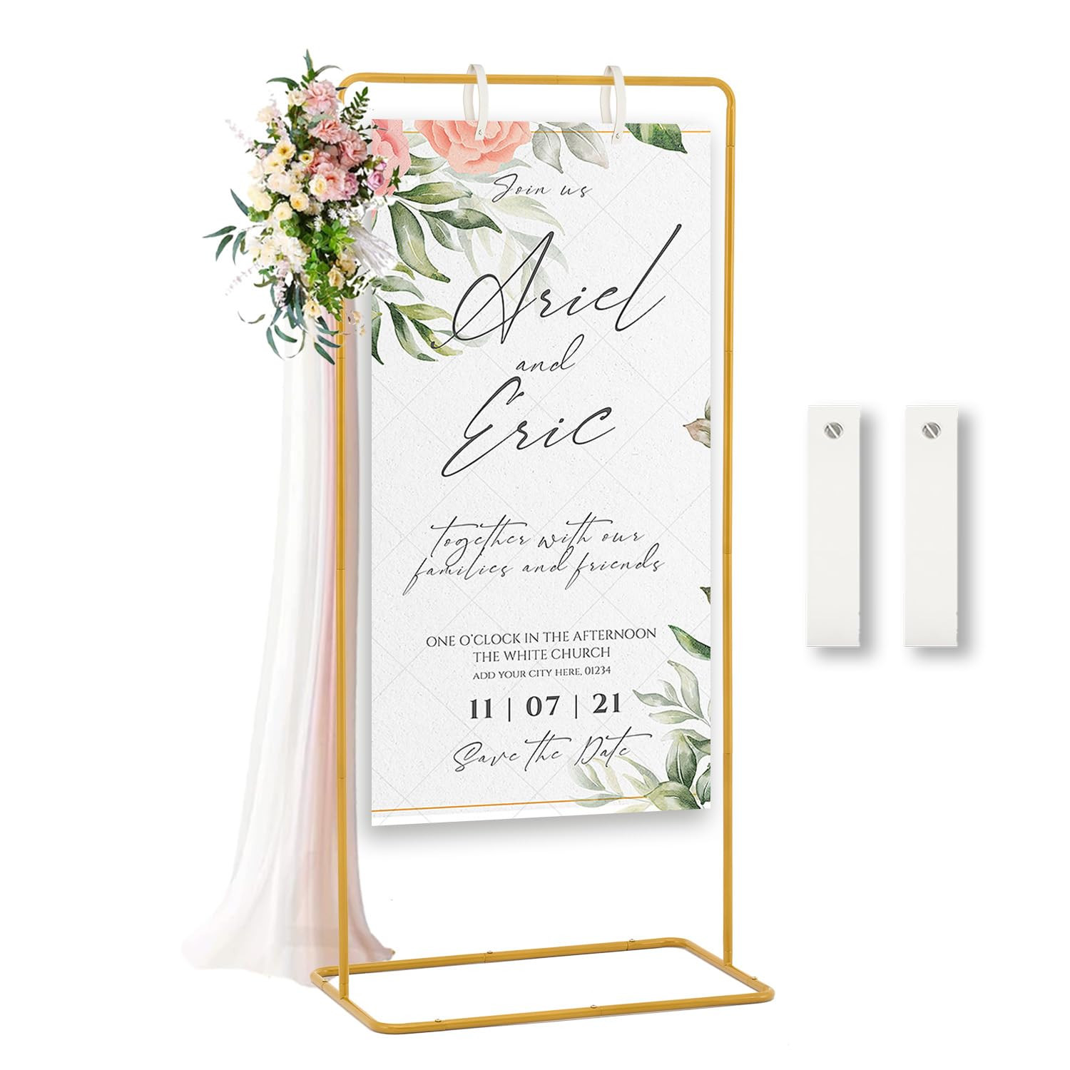 Fullvaseer Wedding Sign Holder,Adjustable Welcome to Our Wedding Sign Stand with 2 Leather Sign H... | Amazon (US)
