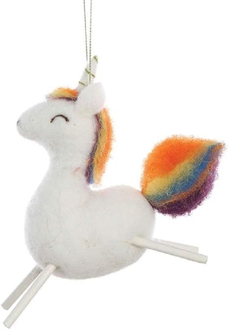 Creative Co-Op Rainbow Unicorn Wool Felt Hanging Ornament | Amazon (US)