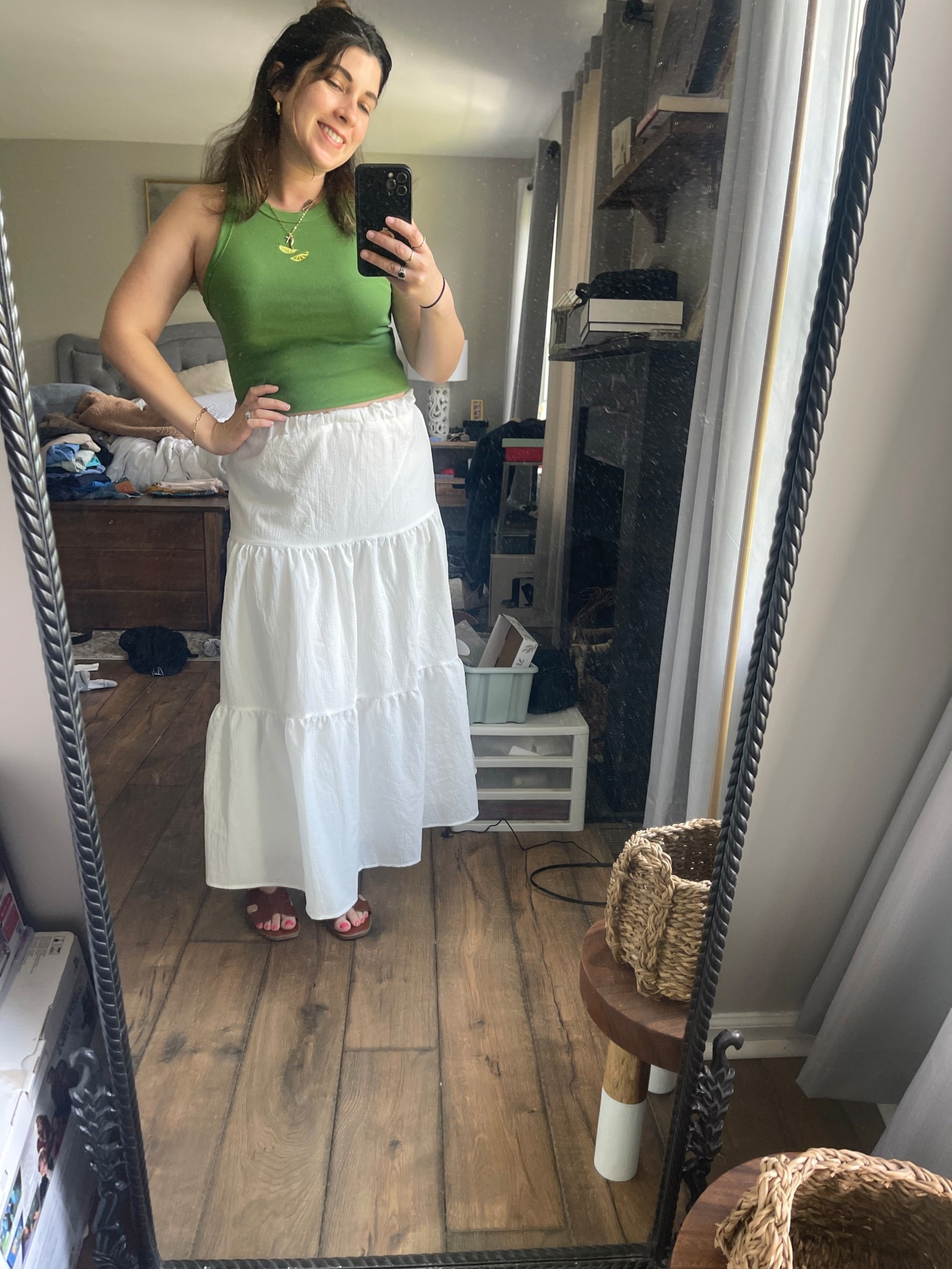 my most recent target order & a messy bedroom. loving this target top with the lime detail for only $5! sized up one in both the top & skirt. target shoes run true to size wearing size 8. #midsizebump #midsizepregnancy #dressthebump

#LTKMidsize #LTKBump #LTKFindsUnder50