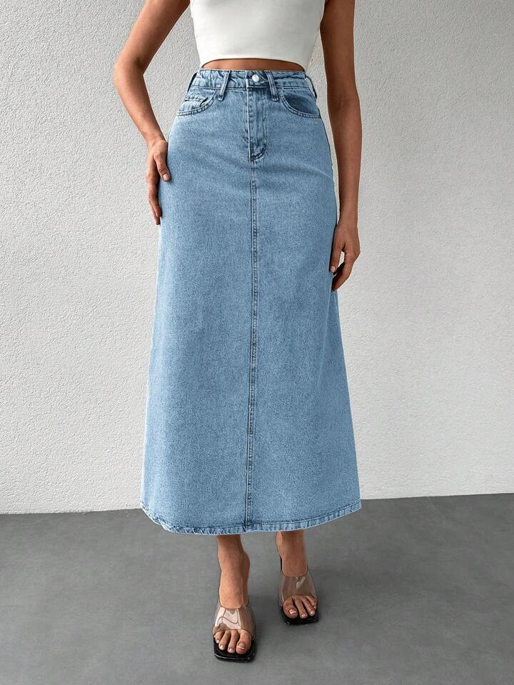Slant Pocket Denim Skirt | SHEIN