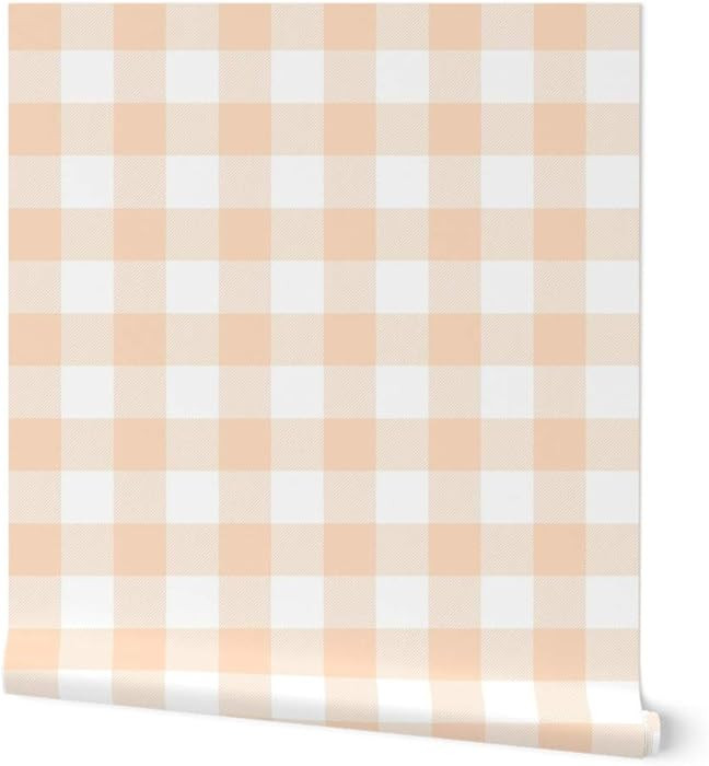 Peel & Stick Wallpaper 12ft x 2ft - Big Buffalo Plaid Check Peach White Orange Custom Removable W... | Amazon (US)