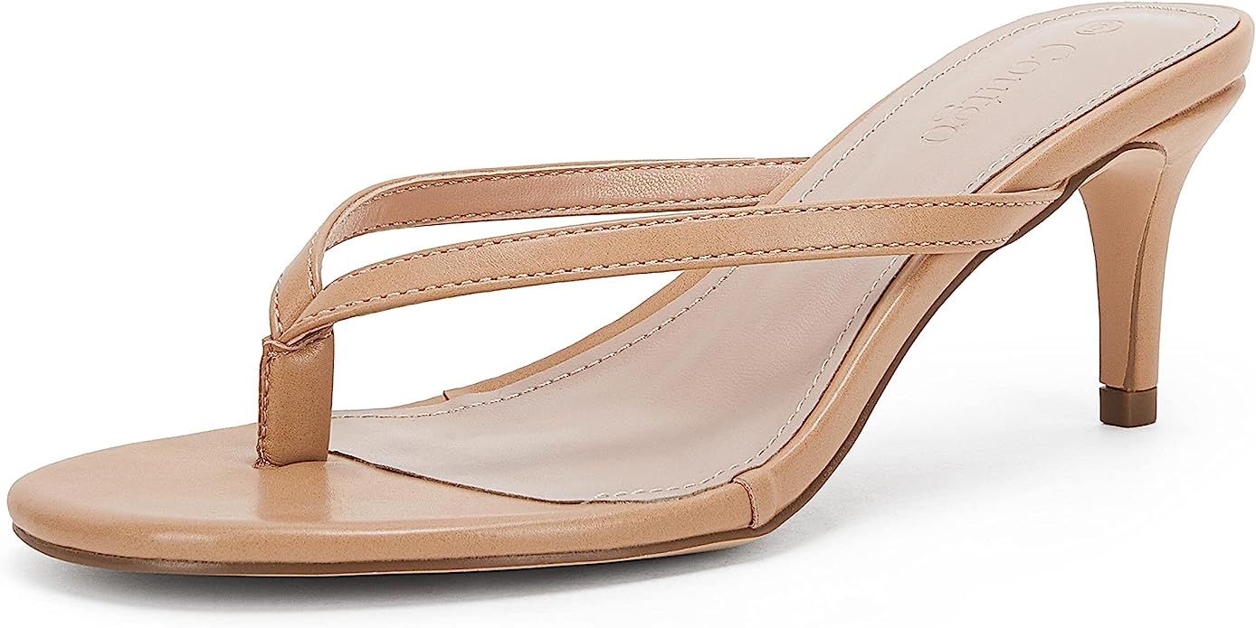 Womens T Strap Flip Flops Thong Slip On Heeled Sandals Slide Kitten Heel Comfortable Shoes | Amazon (US)