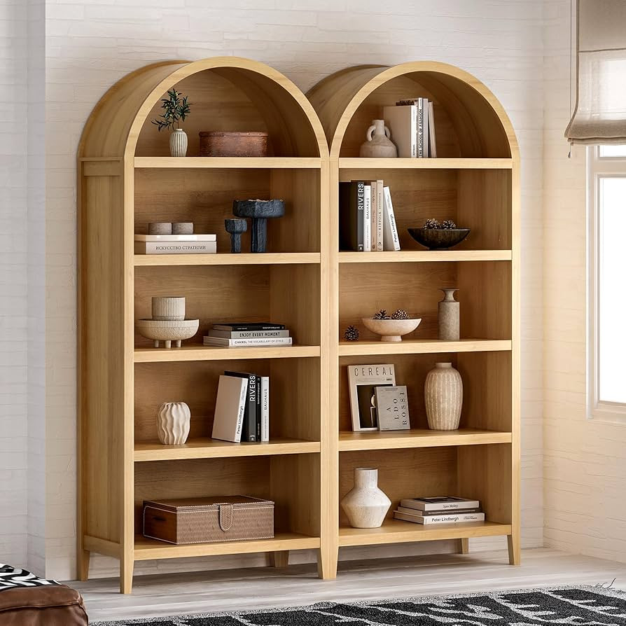 5 Tier Arched Bookshelf Set of 2, 71" Tall Bookcase with Adjustable Shelves Wood Storage Cabinet ... | Amazon (US)
