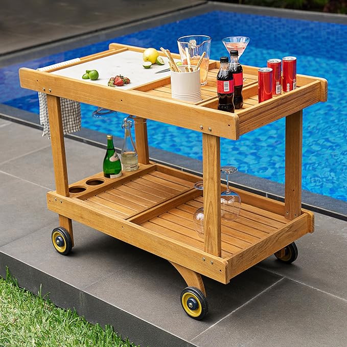 Cambridge Casual Mozaic Teak Wood Outdoor Kitchen Cart, Natural Teak | Amazon (US)