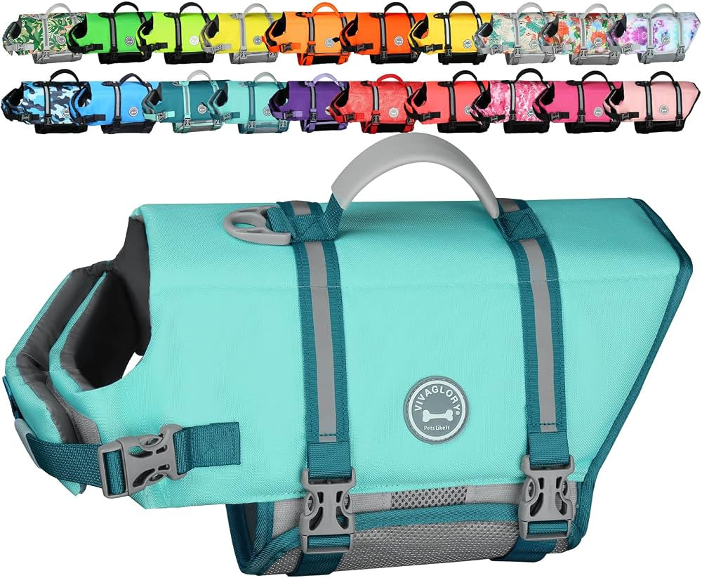 VIVAGLORY Dog Life Vest Rip Stop Dog Swim Vest, M, Cyan | Amazon (US)
