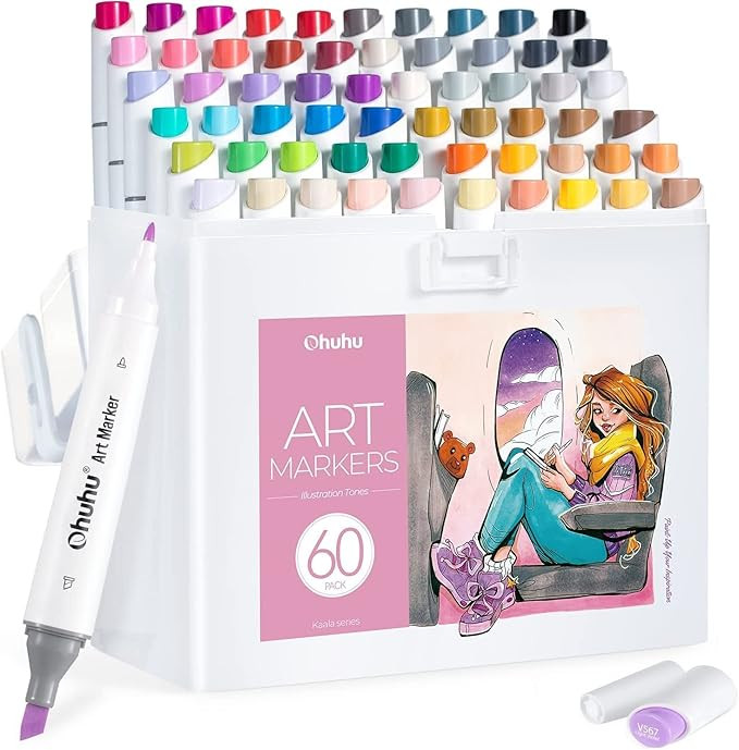 Ohuhu Alcohol Markers: 60 Colors Slim Broad and Fine Double Tipped Kaala Marker for Artists Adult... | Amazon (US)