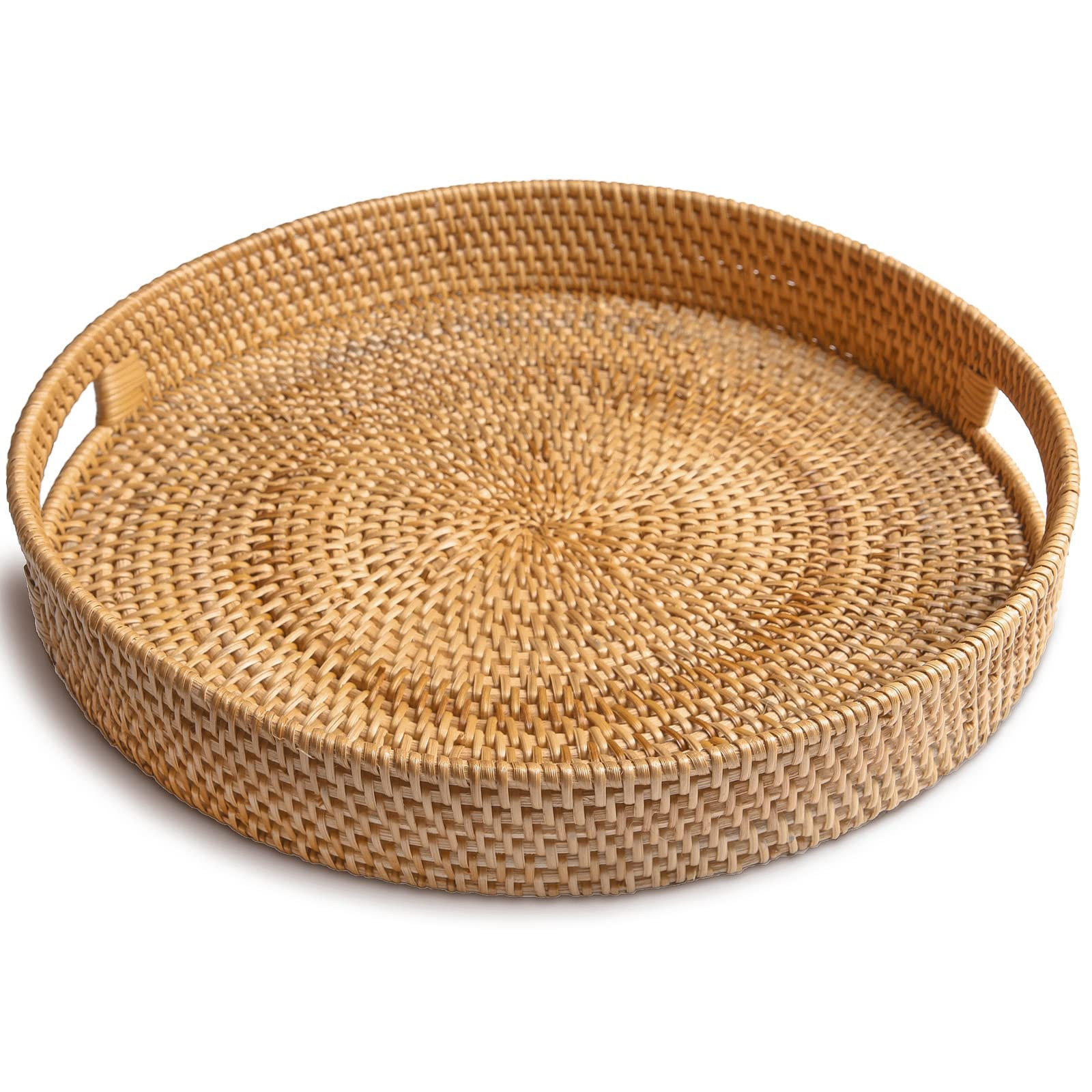 HITOMEN Hand-Woven Round Rattan Serving Tray Decorative Wicker Trays with Handles for Coffee Tabl... | Amazon (US)