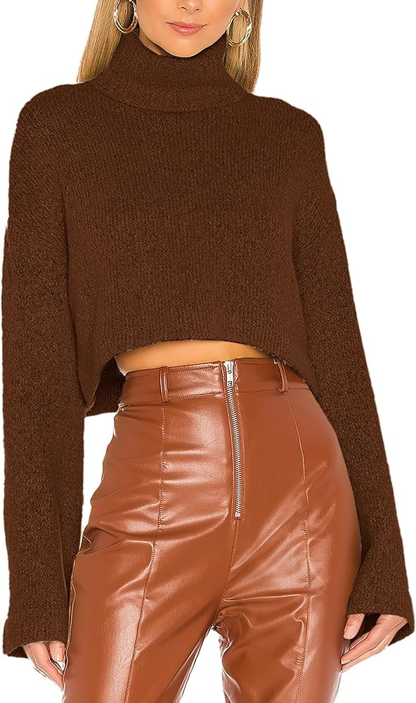 Jumppmile Women's Crop Sweater Turtleneck Long Sleeve Lightweight Fleece Cropped Pullover Sweater... | Amazon (US)