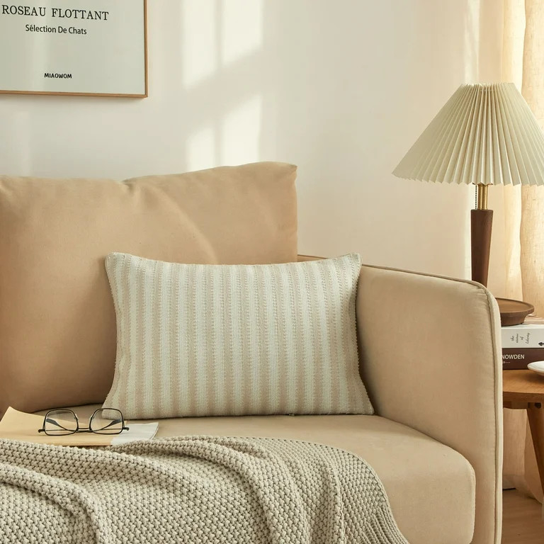 Mainstays by Becky G. & Alejandra Oblong Decorative Pillow, Beige Cabana Stripe, 14" x 20" | Walmart (US)