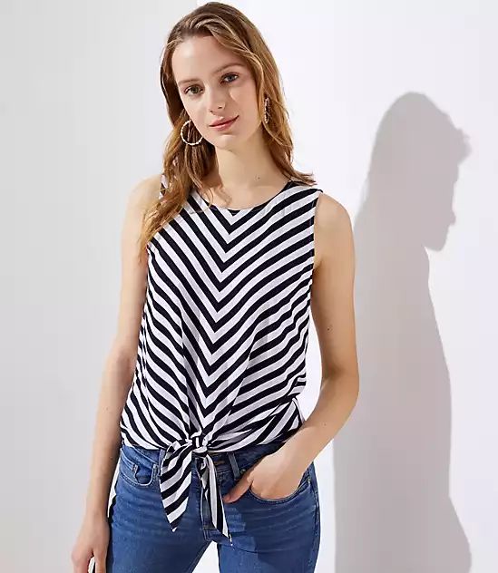 Striped Tie Hem Button Back Top | LOFT | LOFT