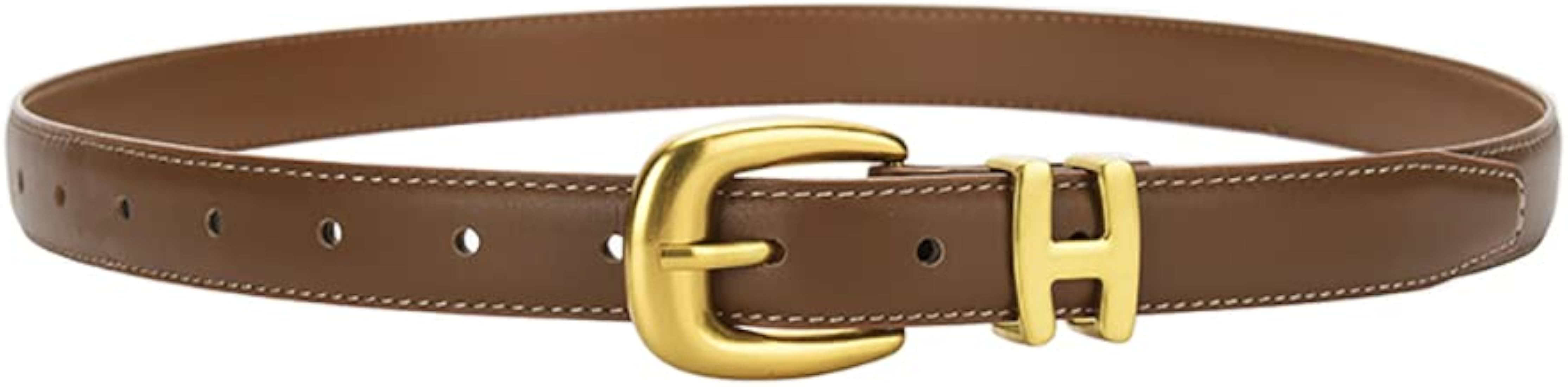 Womens Belts for Jeans, Womens Soft Top Leather Belt with Tungsten Steel Letter Buckle, Ladies Ca... | Amazon (US)