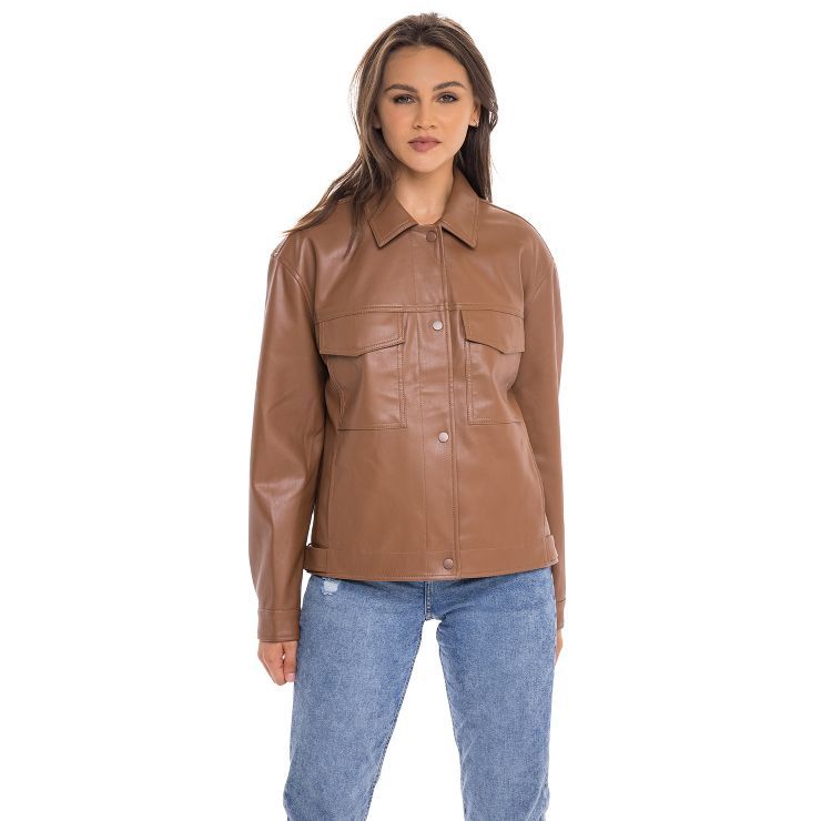 Women's Faux Leather Shacket, Oversize Shirt Jacket - S.E.B. By SEBBY | Target