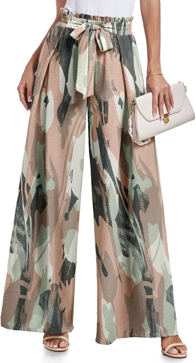 Lepunuo Wide Leg Pants for Women High Waisted Palazzo Pants Work Casual Flowy Tie Knot Trousers w... | Amazon (US)
