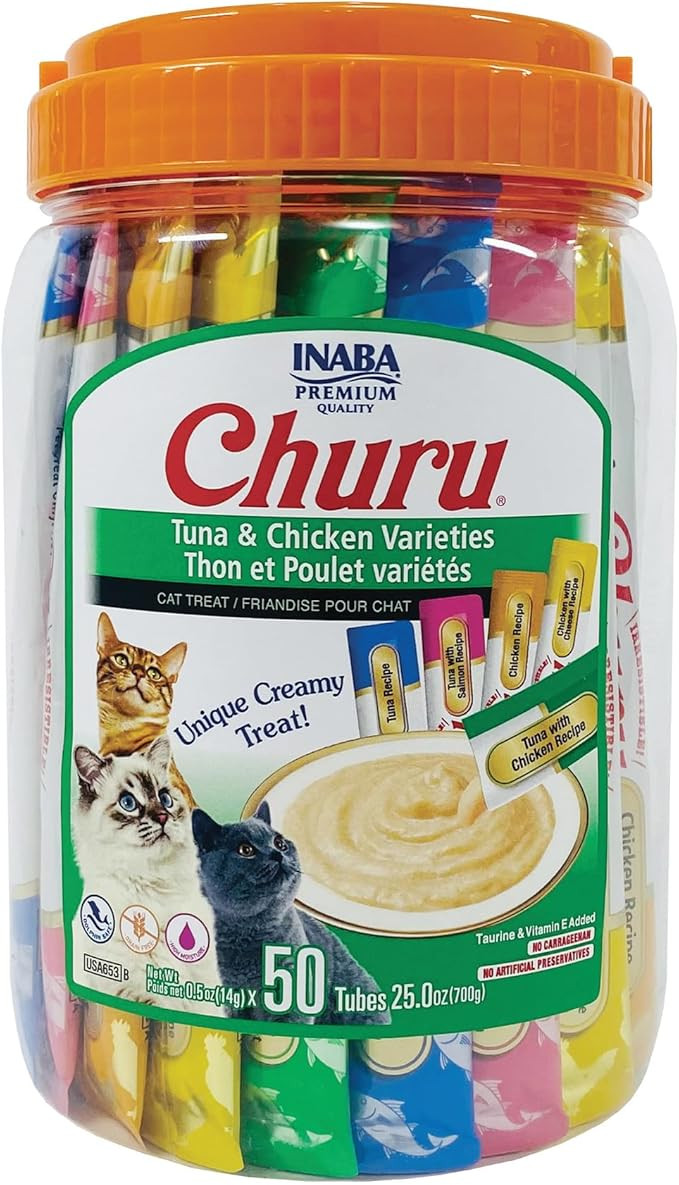 INABA Churu Cat Treats, Grain-Free, Lickable, Squeezable Creamy Purée Cat Treat/Topper with Vita... | Amazon (US)