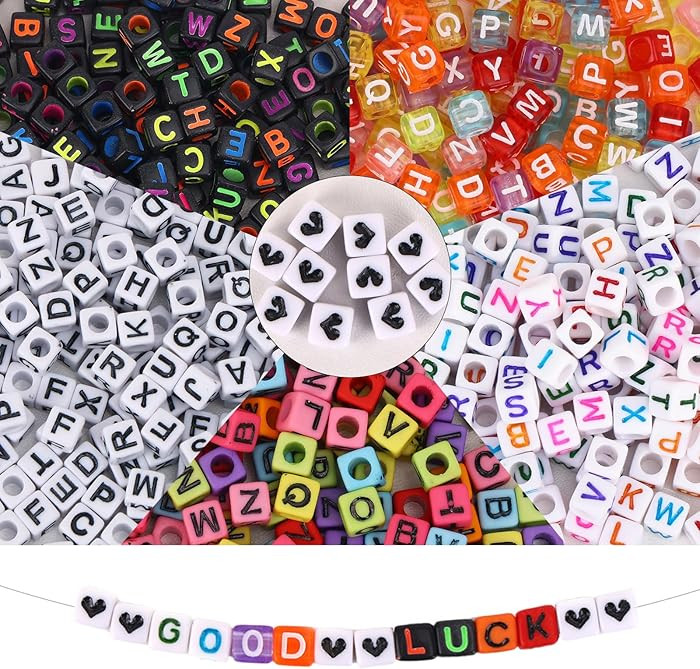 Quefe 1440pcs Acrylic Letter Beads Multicolored Cube Sorted Alphabet Beads for Jewelry Making, Br... | Amazon (US)