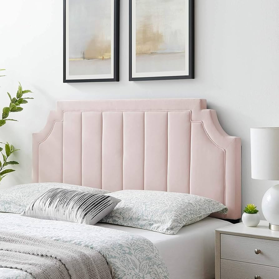 Modway Alyona Channel Tufted Performance Velvet Full/Queen Headboard in Pink | Amazon (US)