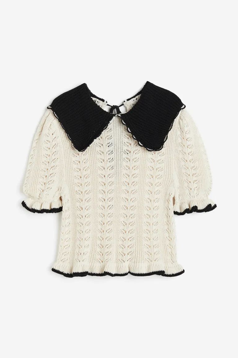 Crochet-look Top - Cream/black - Ladies | H&M US | H&M (US + CA)