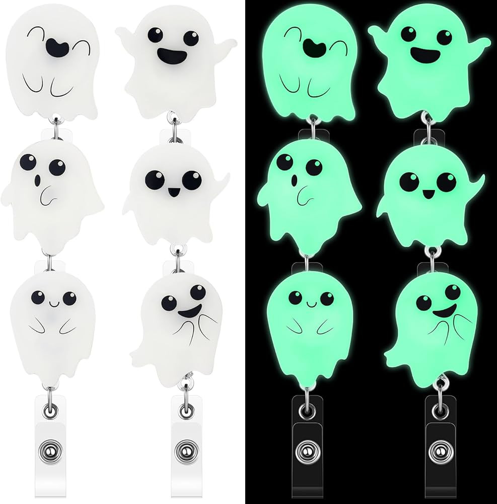 Fulmoon 6 Pcs Glow in The Dark Ghost Badge Reel Retractable Halloween Ghost Badge Reels Nurse Bad... | Amazon (US)