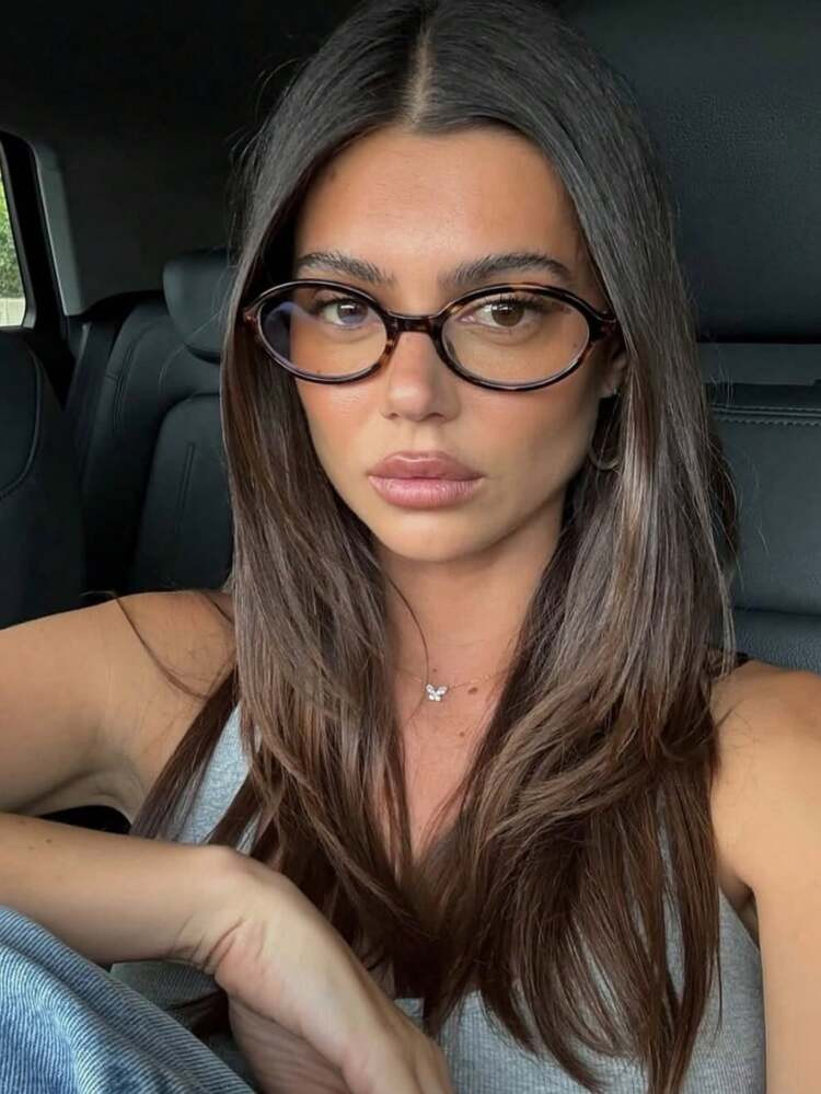 1pc Women's Elliptical Small Oval Frame Personalized Street Snap Concave Shape Clear Glasses Summer Study Accessories Glasses Accessories For Women | SHEIN