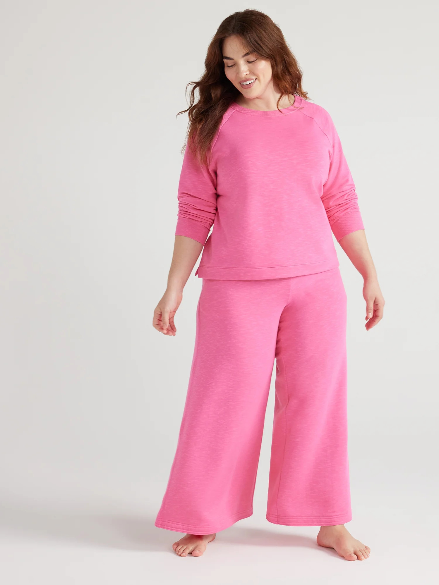 Joyspun Women's Fleece Sleep Top and Wide Leg Pants Pajama Set, 2-Piece, Sizes S to 3X | Walmart (US)