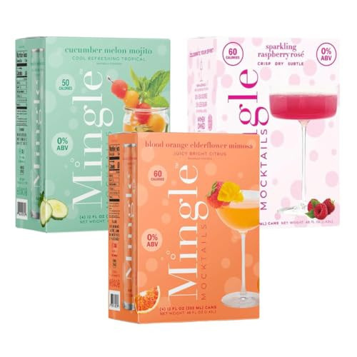 Mingle Mocktails Variety Pack, Premium Non-Alcoholic Drinks, Cucumber Melon Mojito, Blood Orange Mimosa, Raspberry Rose, Zesty Pre-Mixed Drinks, Canned Mocktails, 12 fl. oz. Cans, Pack of 12 | Amazon (US)