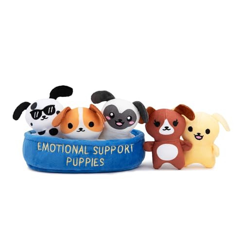 WHAT DO YOU MEME? Emotional Support Puppies by Relatable, Cuddly Stuffed Animals, Plushies, and Cute Stuff, Great Gift Ideas for Loved Ones of All Ages, Includes 5 Plushies with Carrying Basket | Amazon (US)