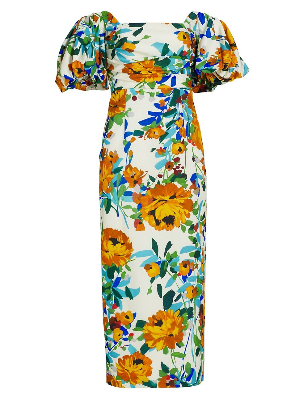 Floral Puff-Sleeve Sheath Midi-Dress | Saks Fifth Avenue