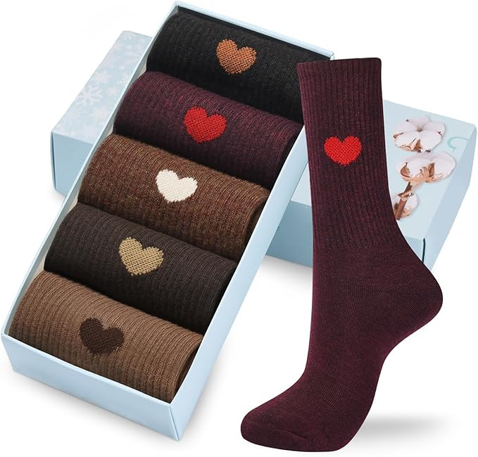 Corlap Women's Crew Calf Cotton Socks Long Fun Cute Heart Soft Dress Socks,Above Ankle High Casua... | Amazon (US)